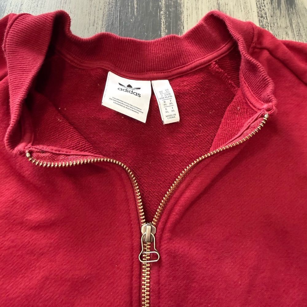 Adidas Vibrant Maroon Ribbed Zip Up Sweatshirt - Picture 5 of 8